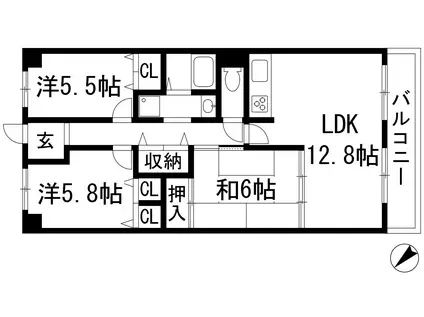 ヴィオレット宝塚(3LDK/9階)の間取り写真