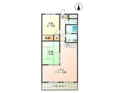高茶屋 豊城(2LDK/5階)の間取り写真