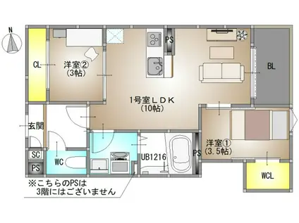 REGALEST 青江VI(2LDK/2階)の間取り写真