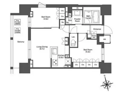 リーブルグラント西新宿イースト(2LDK/12階)の間取り写真