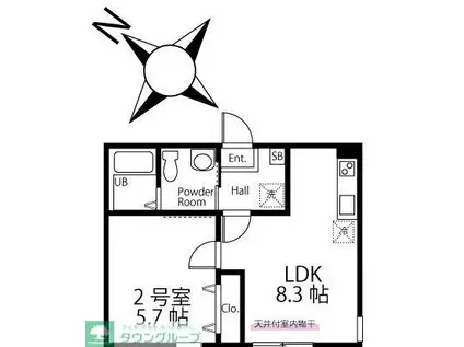ハーミットクラブハウス桜木町JIN(1LDK/2階)の間取り写真