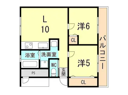 高津橋農住団地 A棟(2LDK/5階)の間取り写真