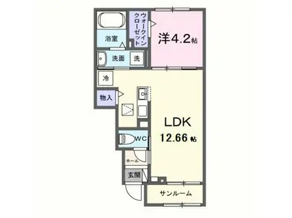 グラムス レビン(1LDK/1階)の間取り写真