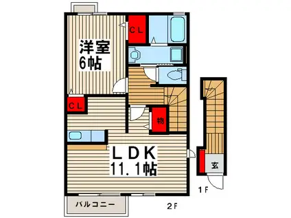 ミッツコンフォート(1LDK/2階)の間取り写真