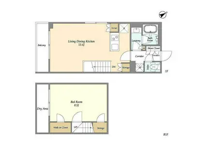 ウェルスクエアイズム恵比寿(1LDK/1階)の間取り写真