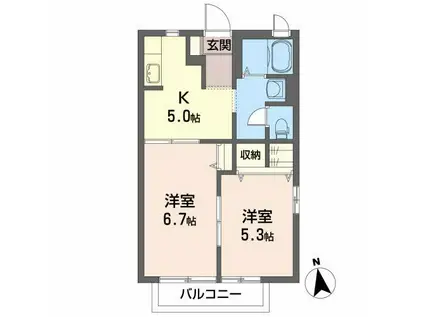 プランドール(2K/1階)の間取り写真