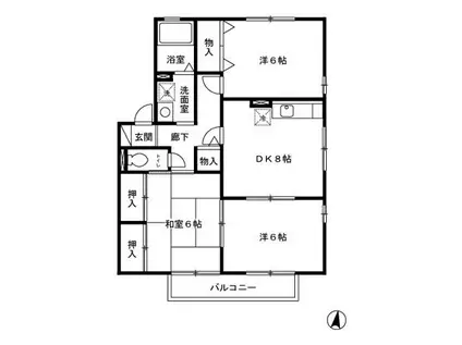 ヴィルヌーブ A棟(3DK/1階)の間取り写真