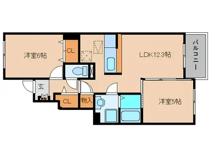 ル・シェル・ブルーA棟(2LDK/1階)の間取り写真