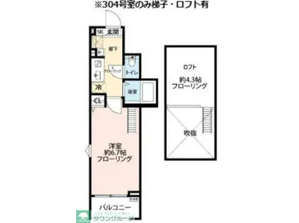 グランクオール青井イースト(1K/2階)の間取り写真