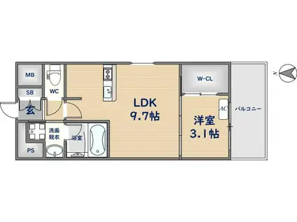 ソルテラス OSAKA イースト GATE(1LDK/4階)の間取り写真