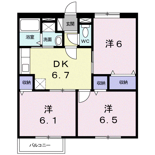 サンヒルズSA(3DK/2階)の間取り写真