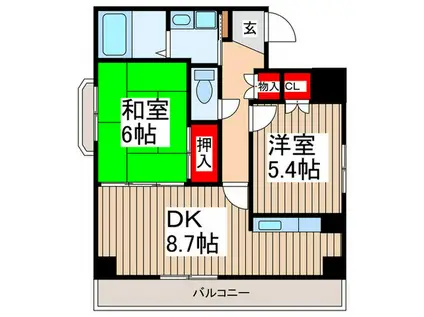 ウインズステージ(2DK/8階)の間取り写真