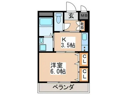 エルミタージュ(1K/3階)の間取り写真