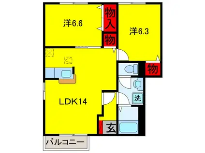 アビターレ・コモドA・B(2LDK/1階)の間取り写真