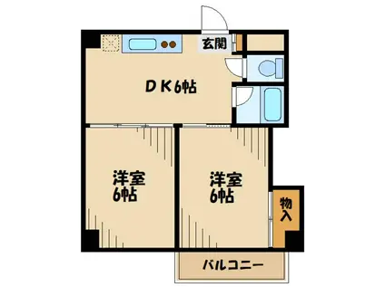 ポルシェ矢部(2DK/2階)の間取り写真
