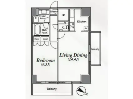 アジリア南麻布 JS(1LDK/14階)の間取り写真