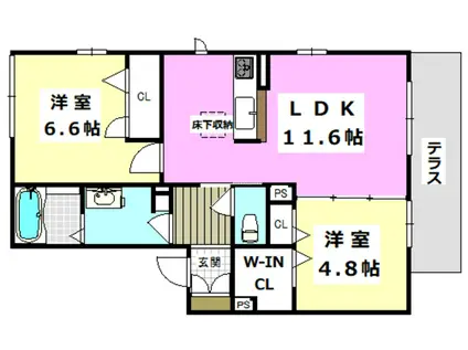 豊川モリハイツ B棟(2LDK/1階)の間取り写真