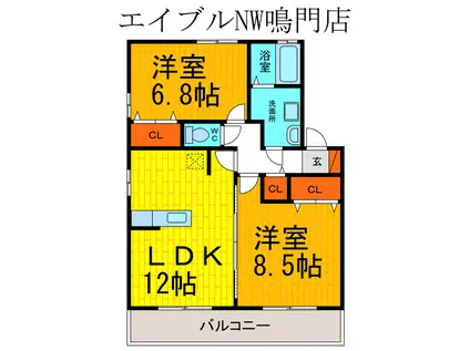 リビングタウン鳴門A棟(2LDK/2階)の間取り写真