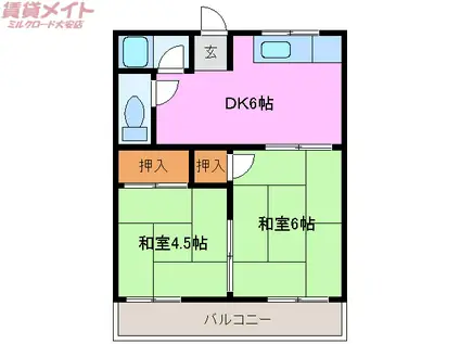 春日アパート(2DK/2階)の間取り写真