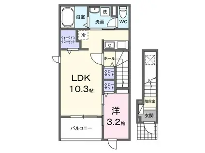 ヒカルサ 甲府城東(1LDK/2階)の間取り写真