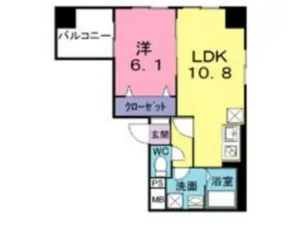 カーサ オルテンシア(1LDK/4階)の間取り写真