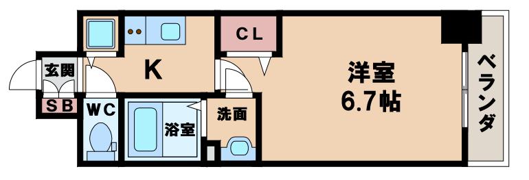 リフレス天王寺国分町(1K/3階)の間取り写真