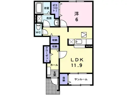 デンファレ I(1LDK/1階)の間取り写真