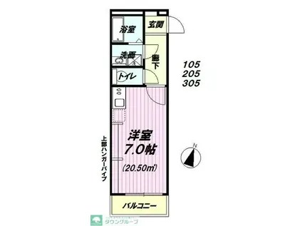 ベラビスタ春日部(1K/1階)の間取り写真