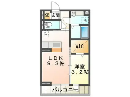 ラ ヴィ クレールカルチェ(1LDK/2階)の間取り写真