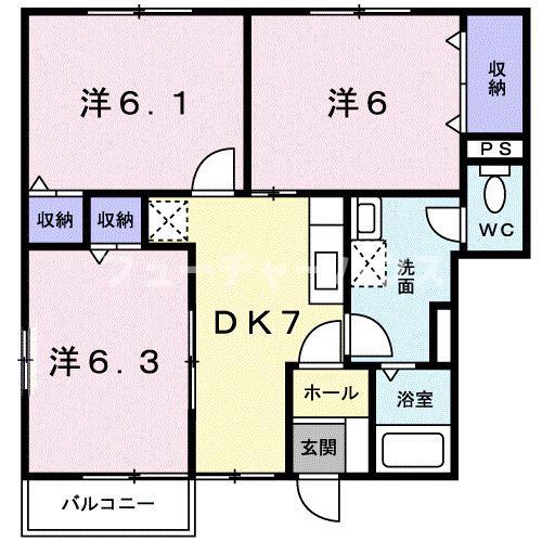 プライマルシティ II(3DK/1階)の間取り写真