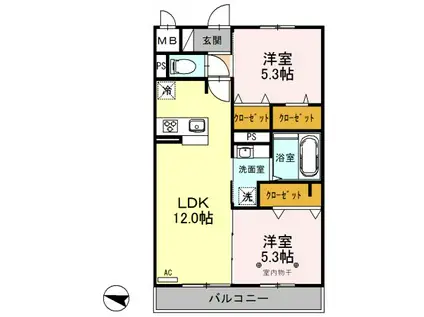 ENRICH(2LDK/2階)の間取り写真