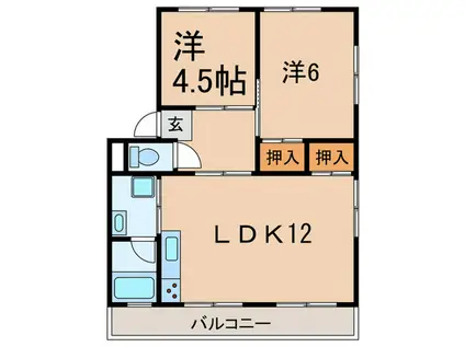 五色山ハウス(2LDK/3階)の間取り写真