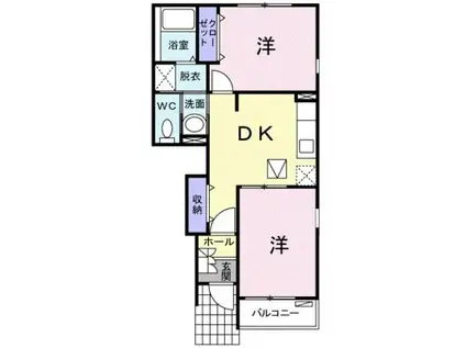 カーサ・サンリットB棟(2DK/1階)の間取り写真