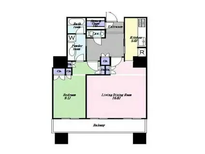 白金タワー(1LDK/31階)の間取り写真