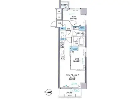 関寅ビル第10(2LDK/3階)の間取り写真