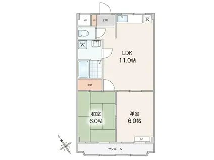 アーバンスクエア加賀(2LDK/2階)の間取り写真
