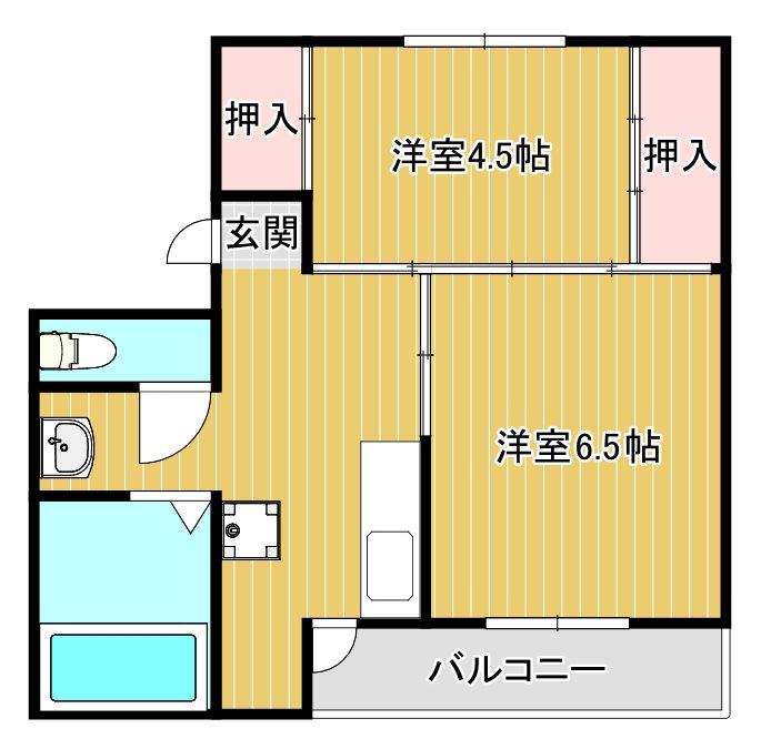 ヴィラナリー豊岡2号棟(2K/5階)の間取り写真