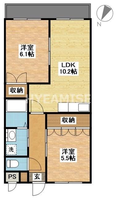 カーサ・ソラーレ(2LDK/2階)の間取り写真