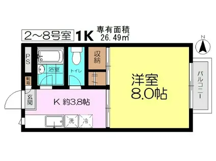 ヴェルデ国立(1K/2階)の間取り写真