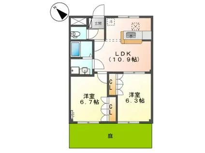 グランシャリオ(2LDK/1階)の間取り写真