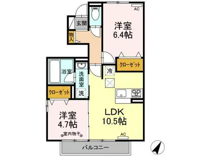 ヴェール II(2LDK/1階)の間取り写真