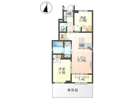 パーク サイド ヴィレッジ(2LDK/1階)の間取り写真