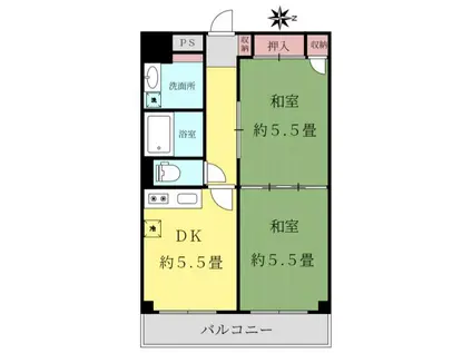水戸ゴールデンハイツ(2DK/5階)の間取り写真