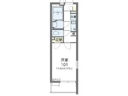 クレイノMIYABI(1K/2階)の間取り写真