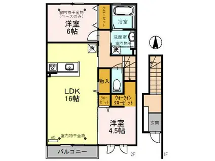 北陸鉄道石川線 馬替駅 徒歩9分 2階建 築10年(2LDK/2階)の間取り写真