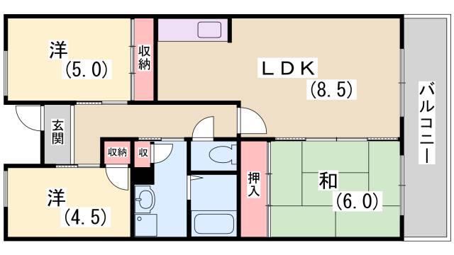 パークアベニュー南五葉(3LDK/2階)の間取り写真