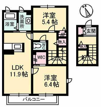 プリマヴェーラC(2LDK/2階)の間取り写真
