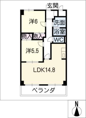 フローリア江南(2LDK/1階)の間取り写真