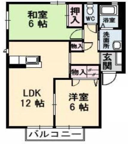 コンフォート B棟(2LDK/2階)の間取り写真