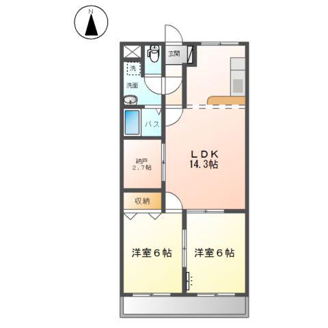 ミノルガーデンパレスA棟(2LDK/2階)の間取り写真